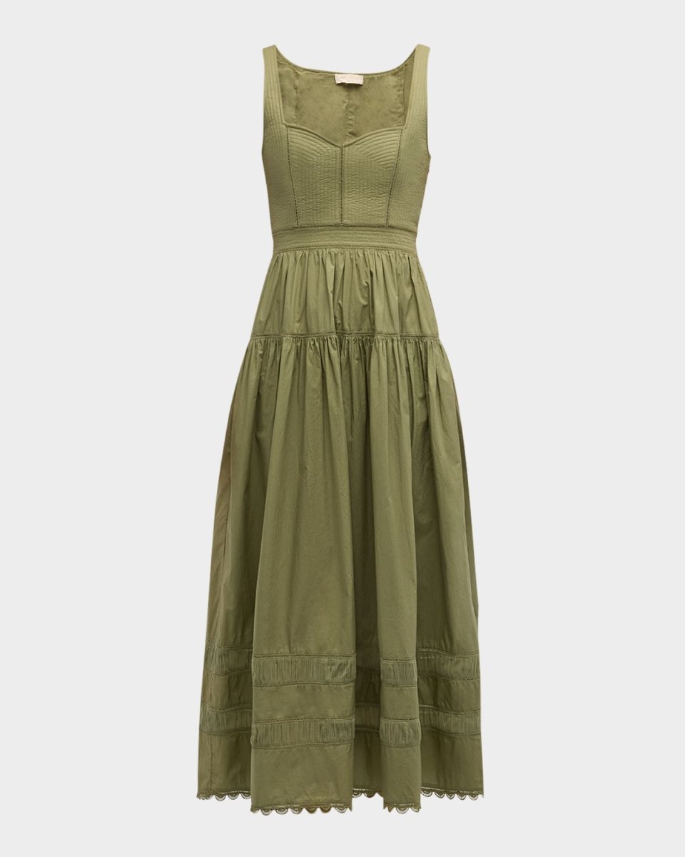 Isadora Ruched Lace-Inset Sweetheart Maxi Dress